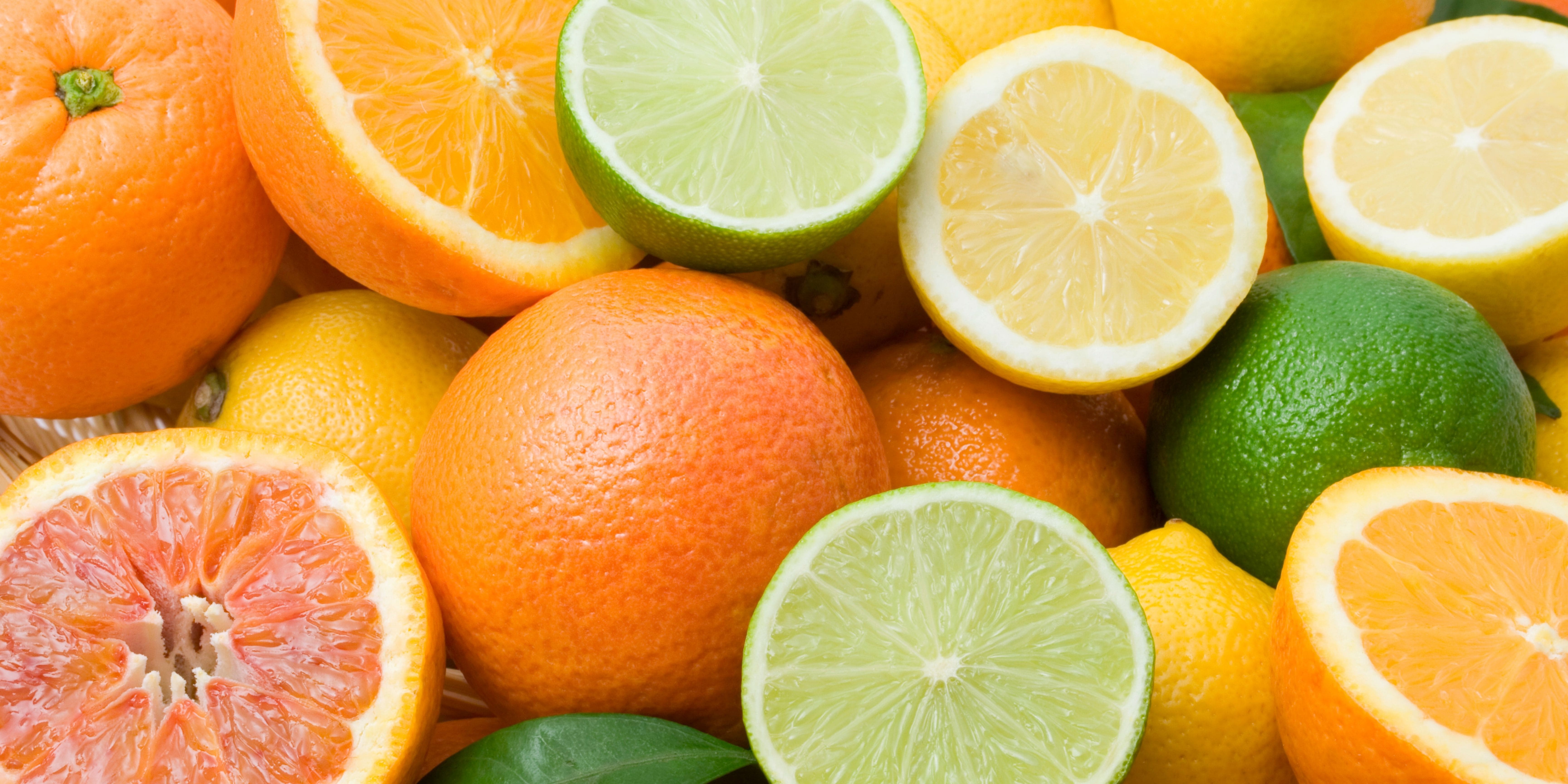 Citrus fruits including limes, lemon, grapefruit, oranges and easy peelers.